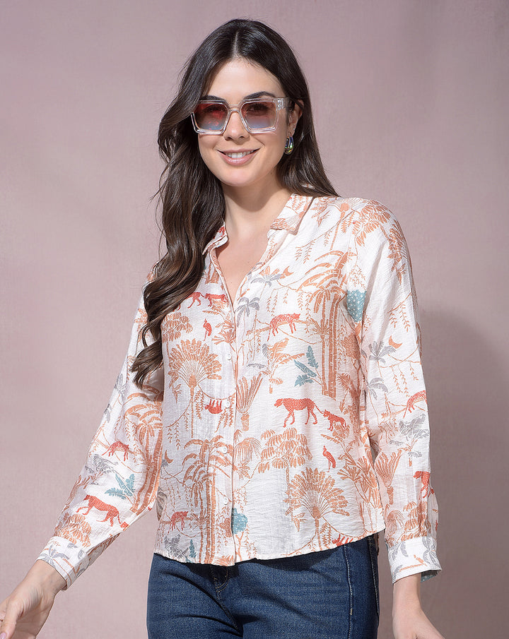 miss forever beige printed casual shirt