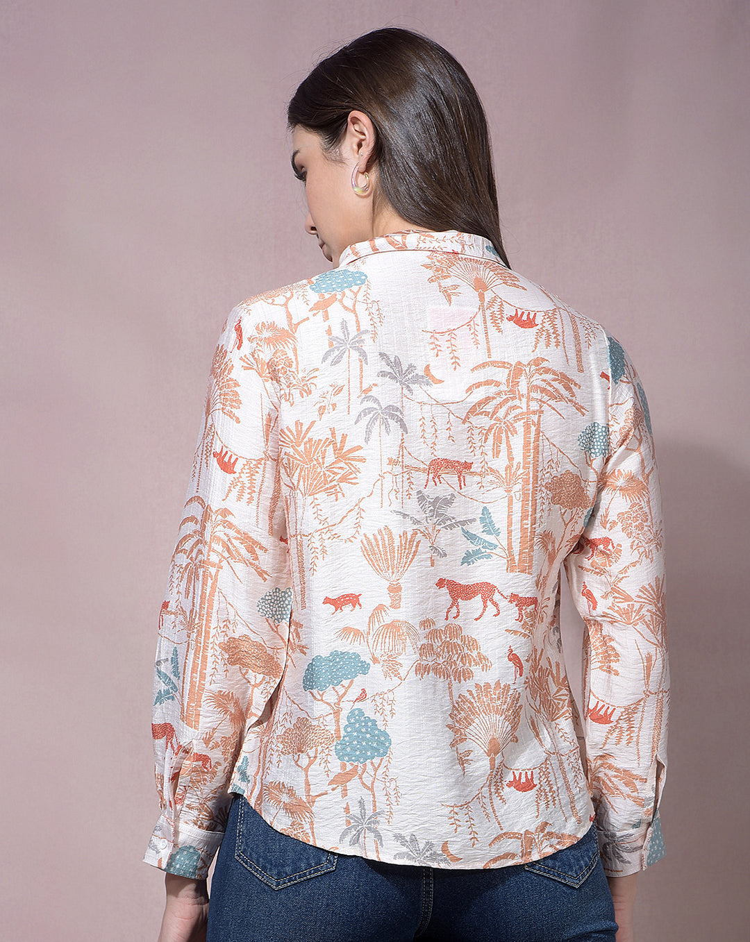 miss forever beige printed casual shirt