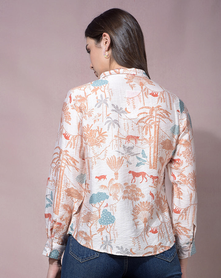 miss forever beige printed casual shirt