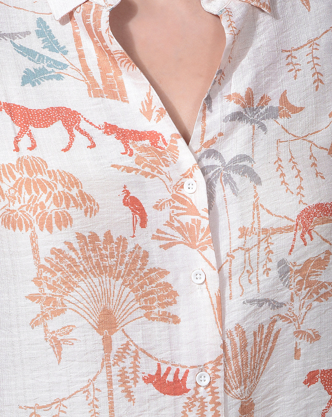 miss forever beige printed casual shirt