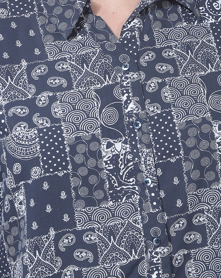 miss forever dark grey printed casual shirt