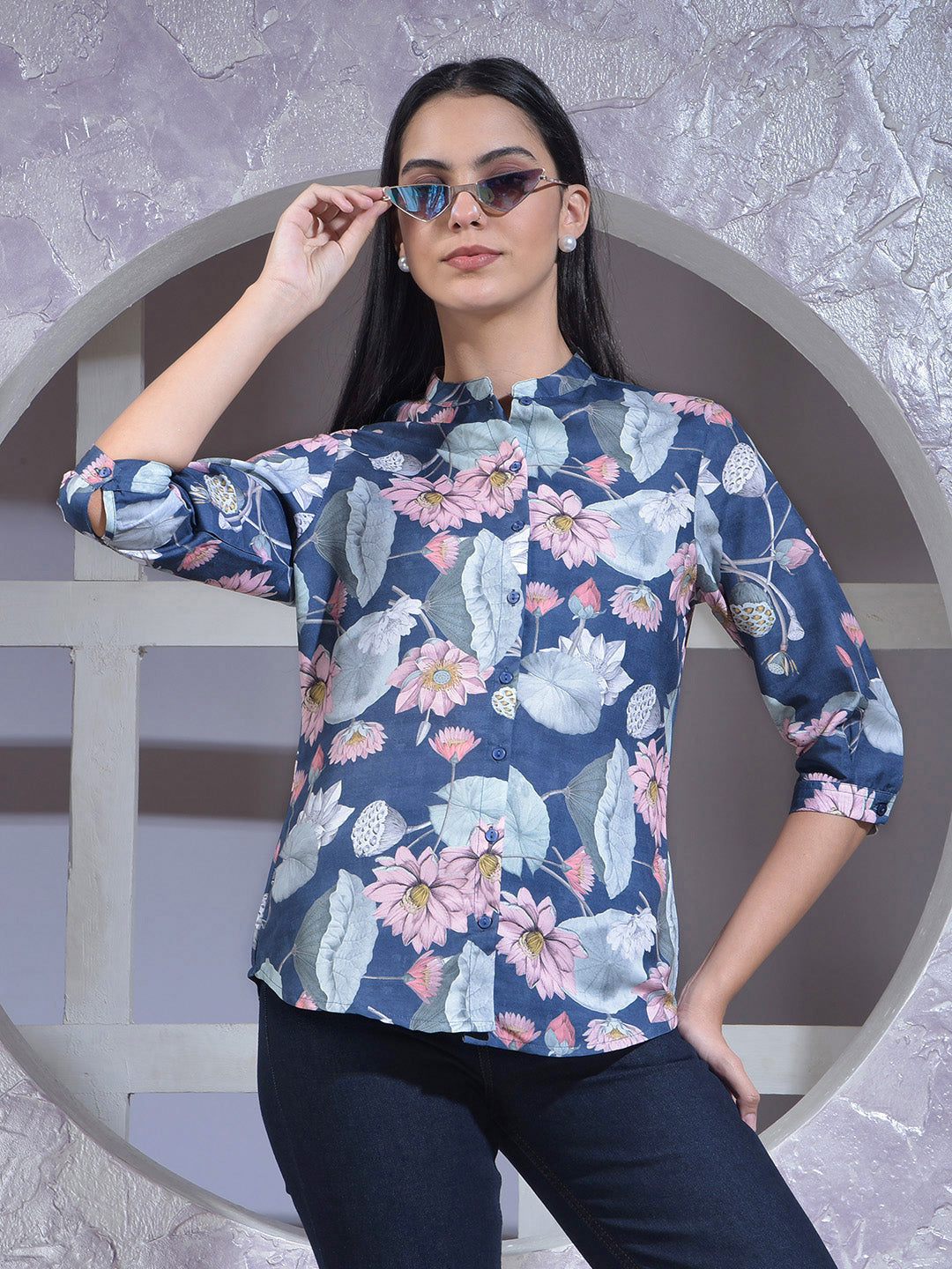 miss forever denim blue casual shirt