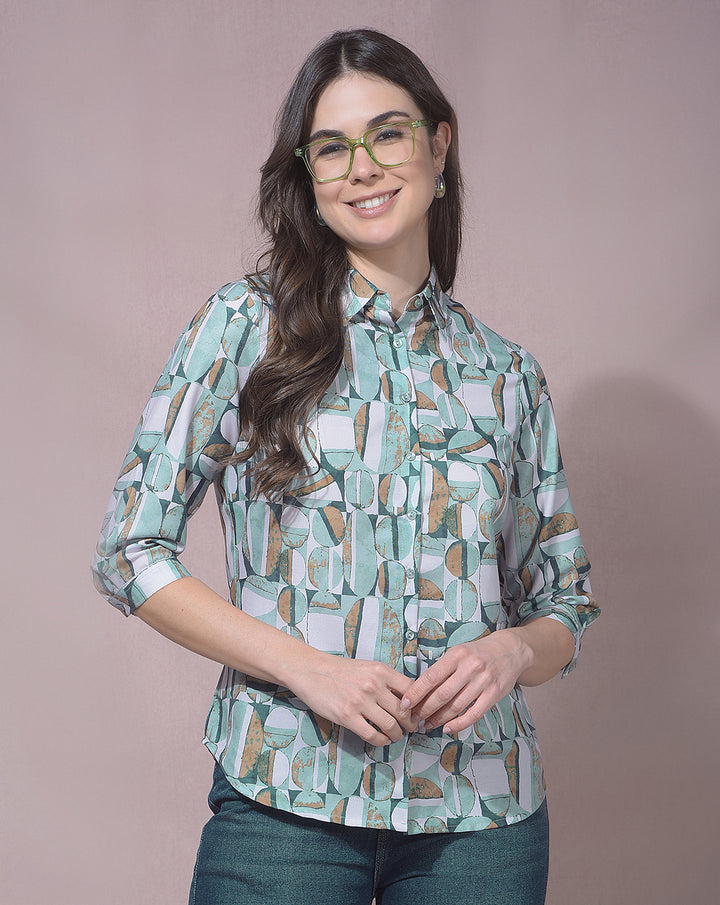 miss forever light green printed casual shirt