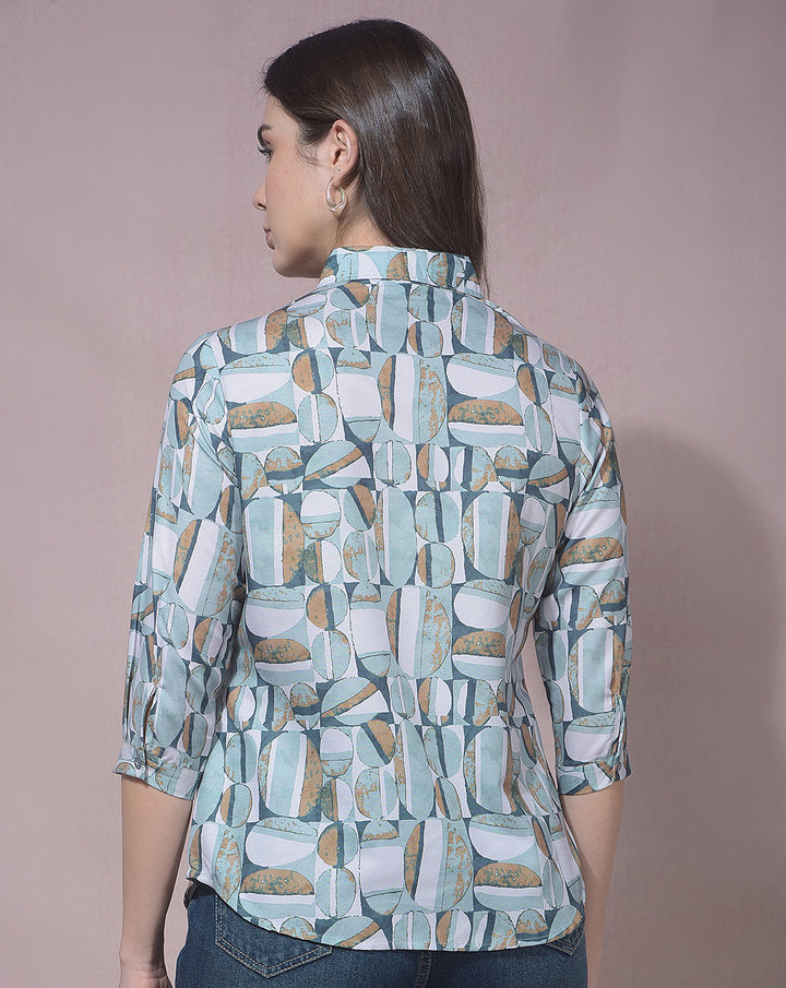 miss forever light green printed casual shirt