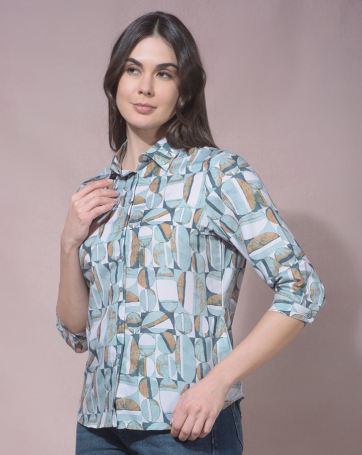 miss forever light green printed casual shirt