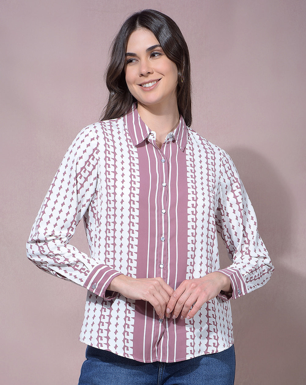 miss forever pink printed casual shirt