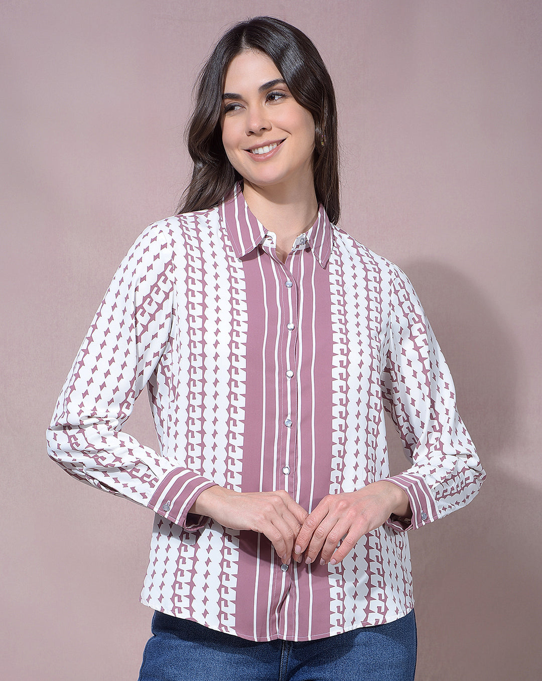 miss forever pink printed casual shirt