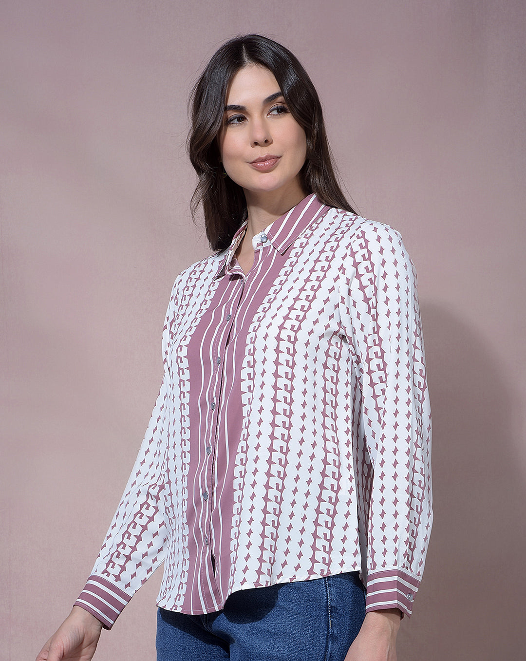 miss forever pink printed casual shirt
