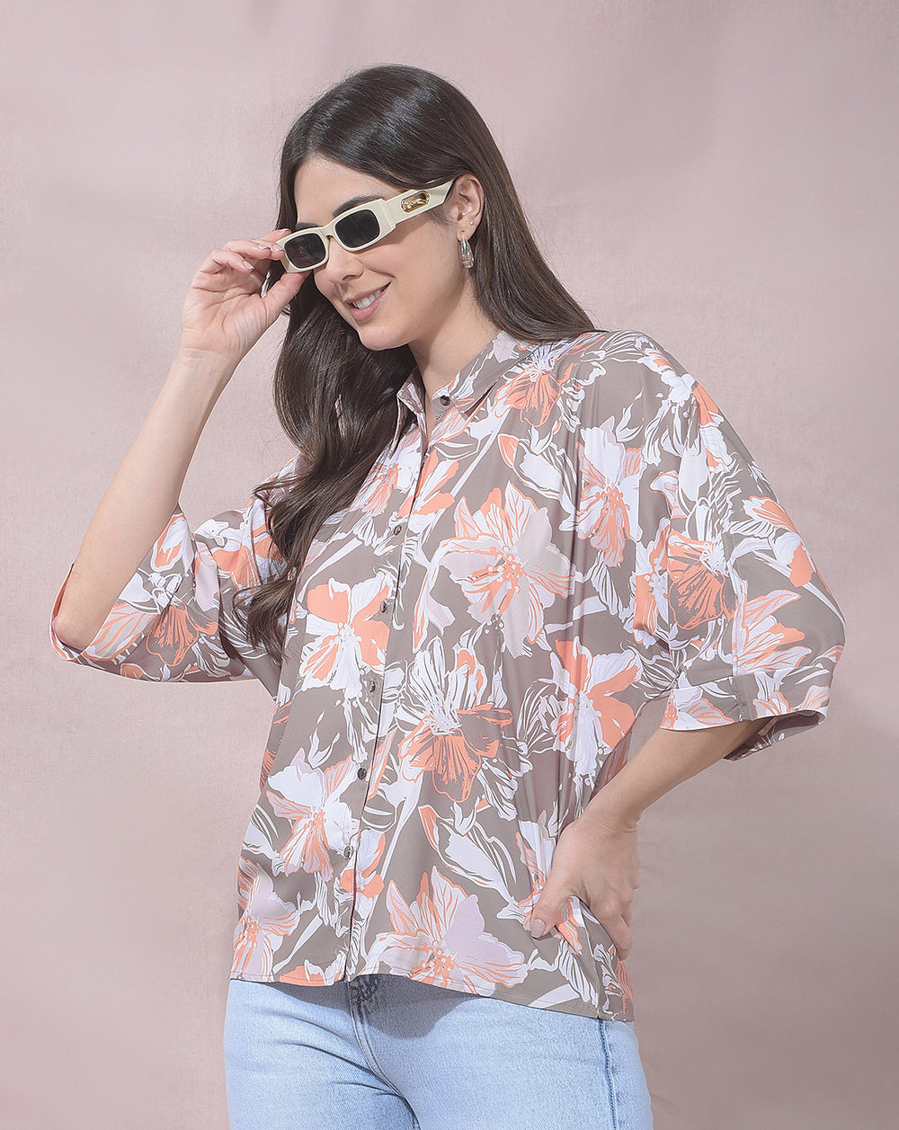 miss forever brown printed casual shirt
