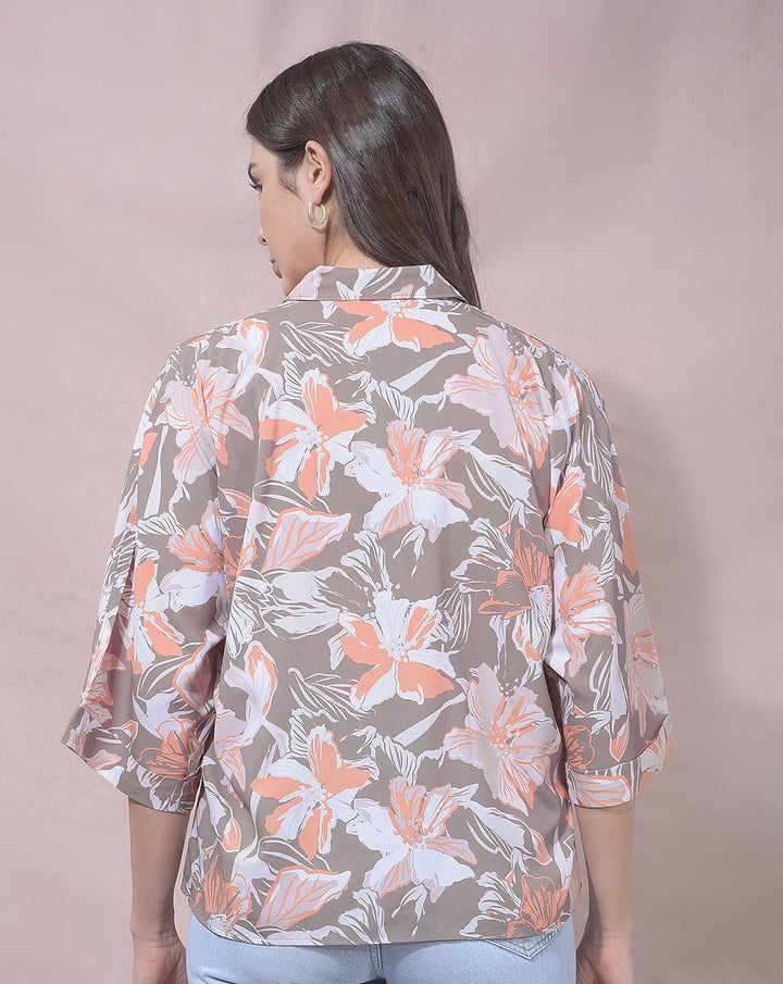 miss forever brown printed casual shirt