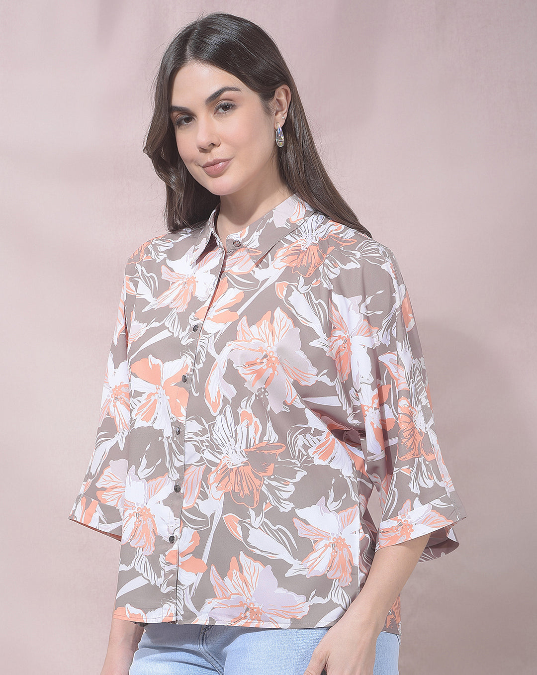 miss forever brown printed casual shirt