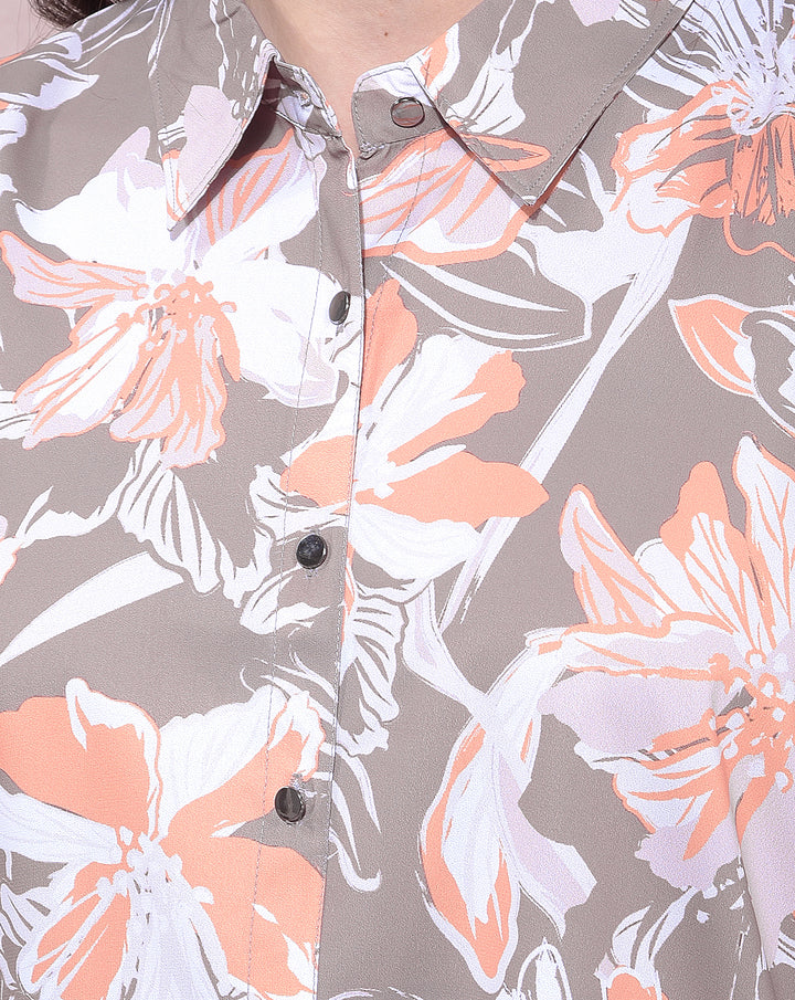 miss forever brown printed casual shirt