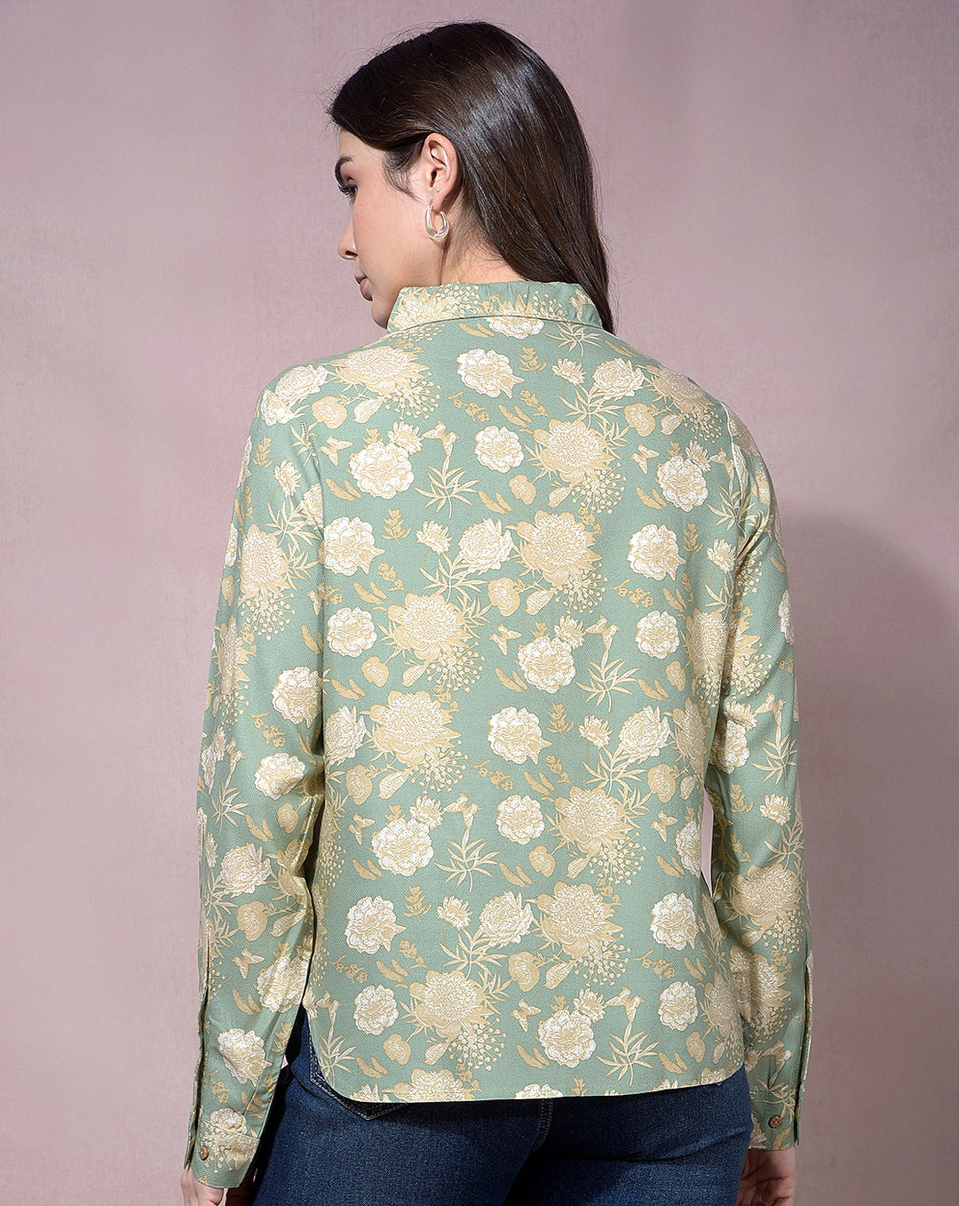 miss forever green printed casual shirt