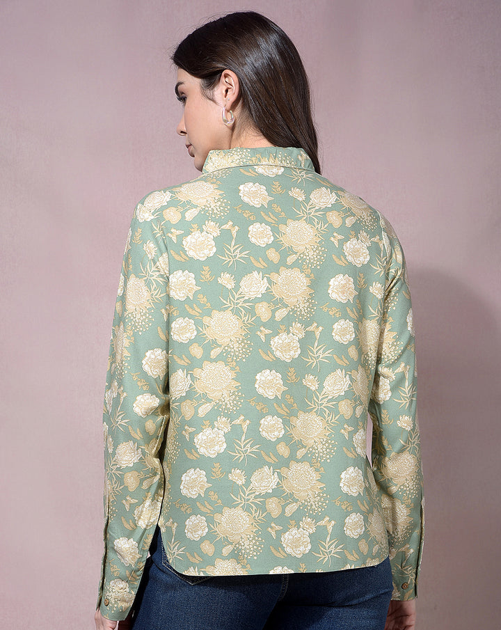 miss forever green printed casual shirt
