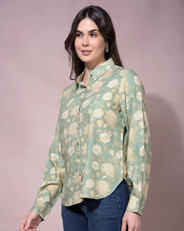 miss forever green printed casual shirt