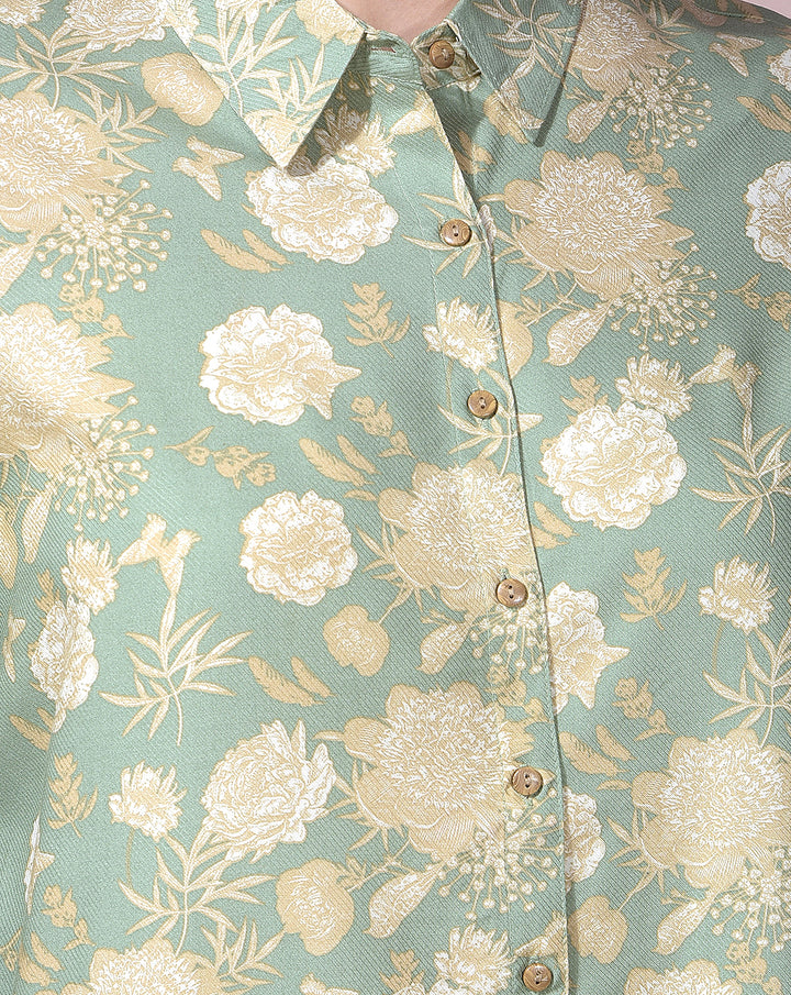 miss forever green printed casual shirt