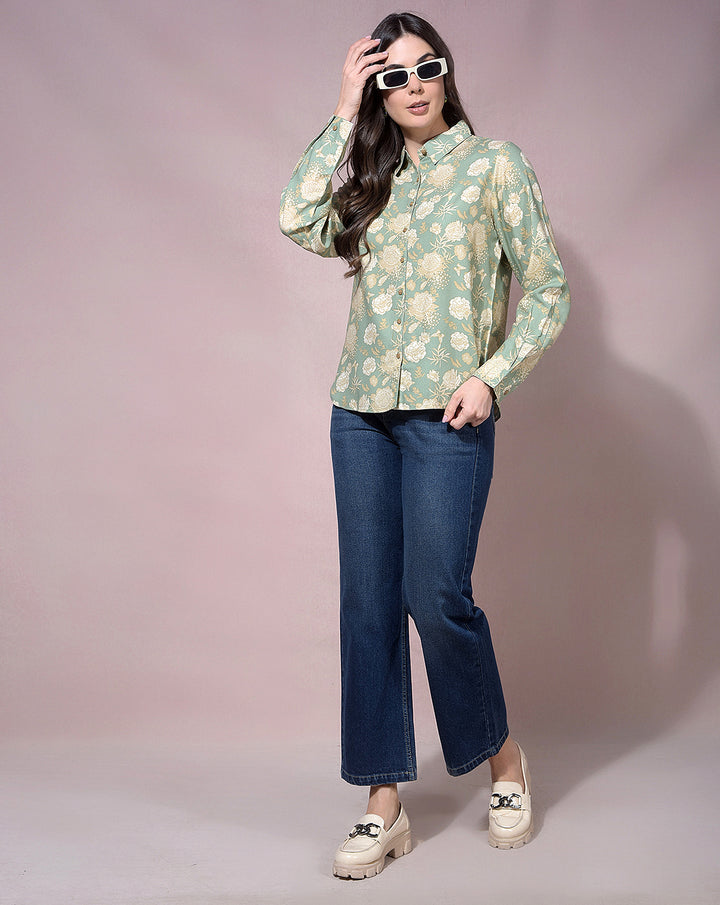 MISS FOREVER GREEN PRINTED CASUAL SHIRT