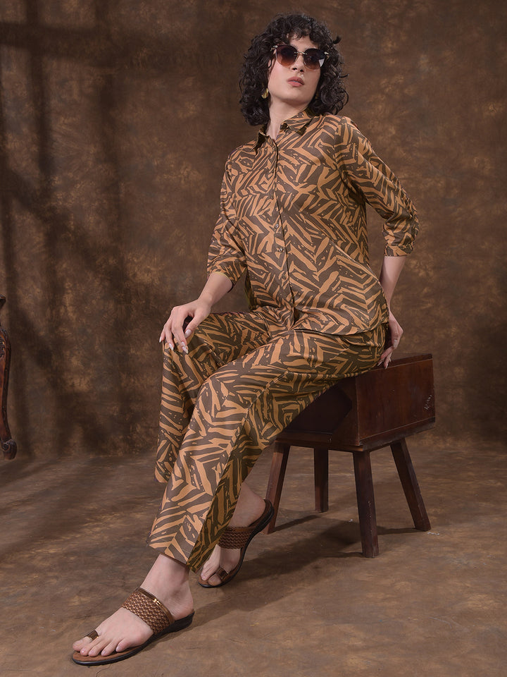 miss forever dark brown printed summer co-ord set