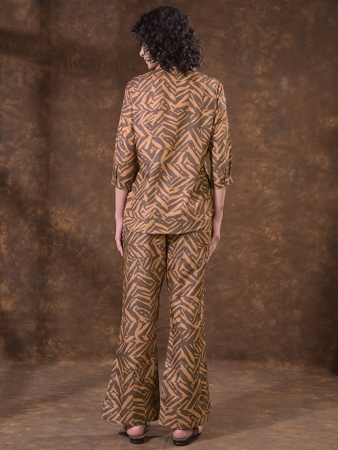 miss forever dark brown printed summer co-ord set