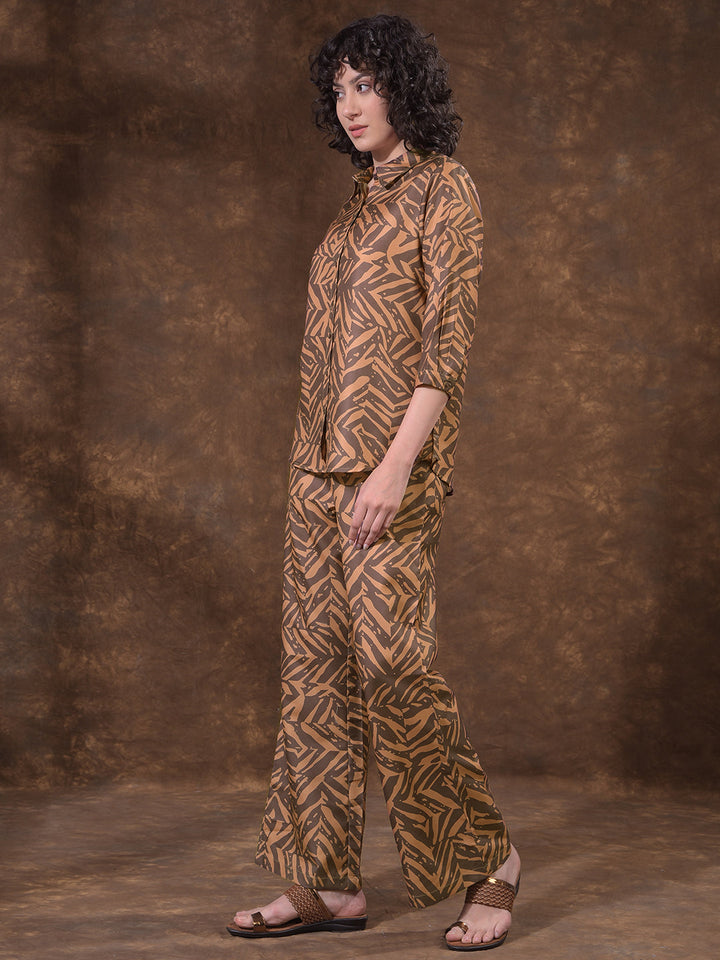 miss forever dark brown printed summer co-ord set