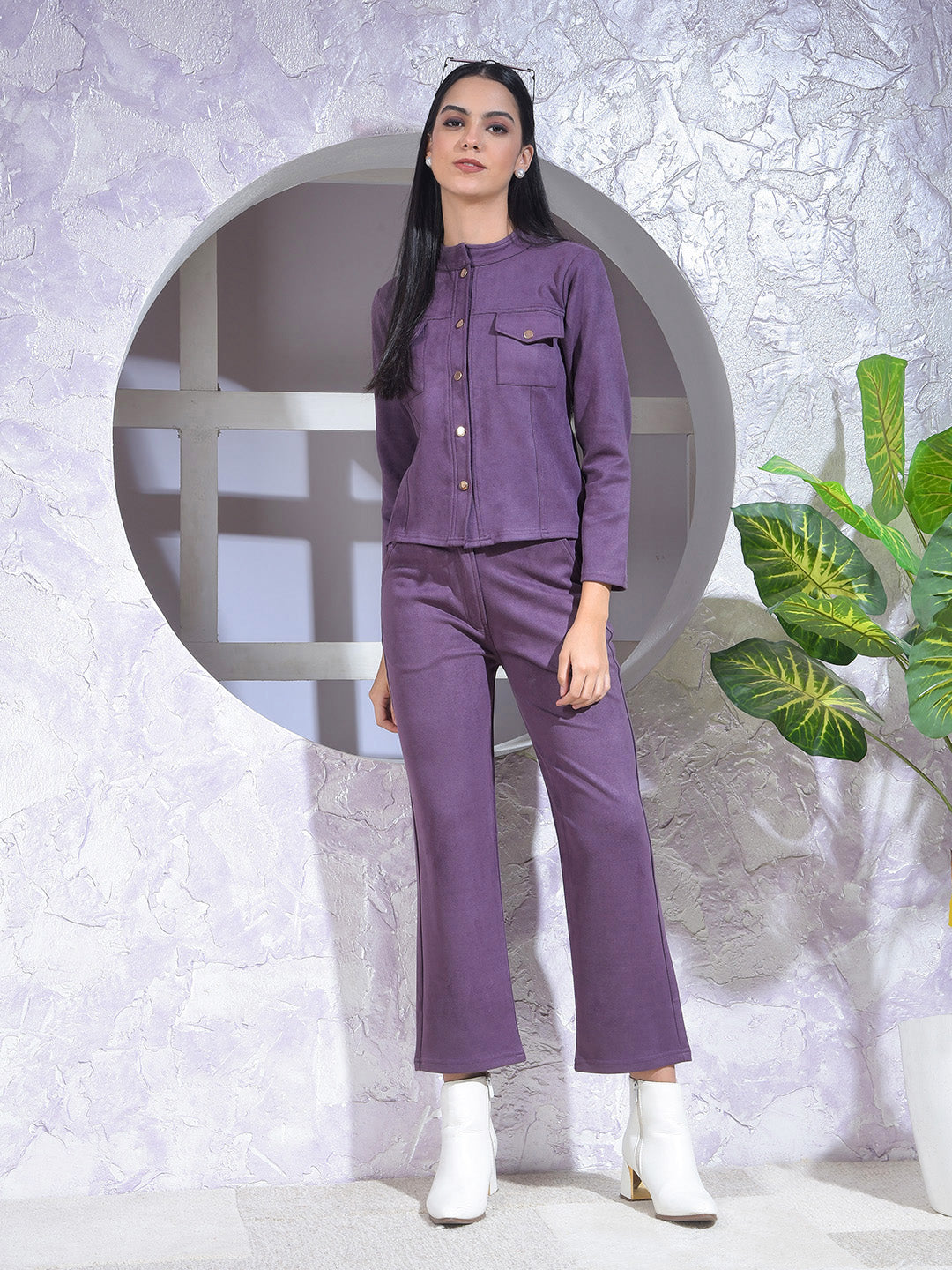 miss forever lavender solid winter co-ord set