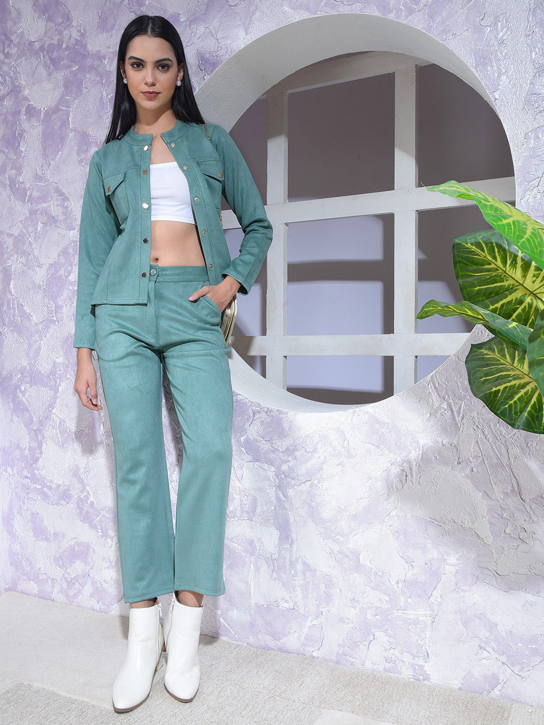MISS FOREVER SOLID MINT WINTER CO-ORD SET