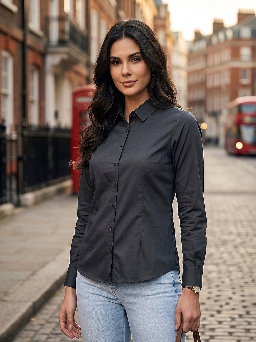 miss forever dark grey solid formal shirt