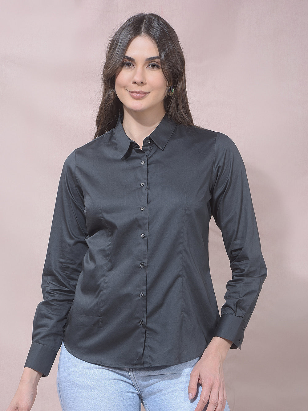 miss forever dark grey solid formal shirt