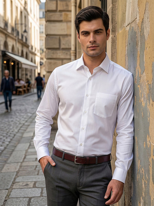 cobb white solid slim-fit formal shirt