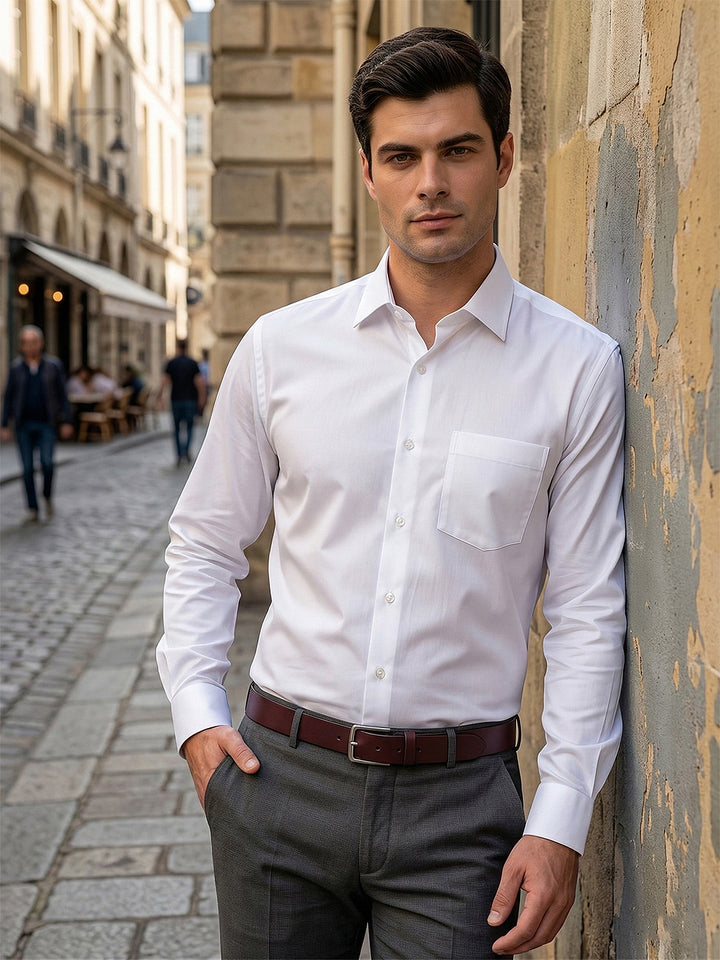 cobb white solid slim-fit formal shirt