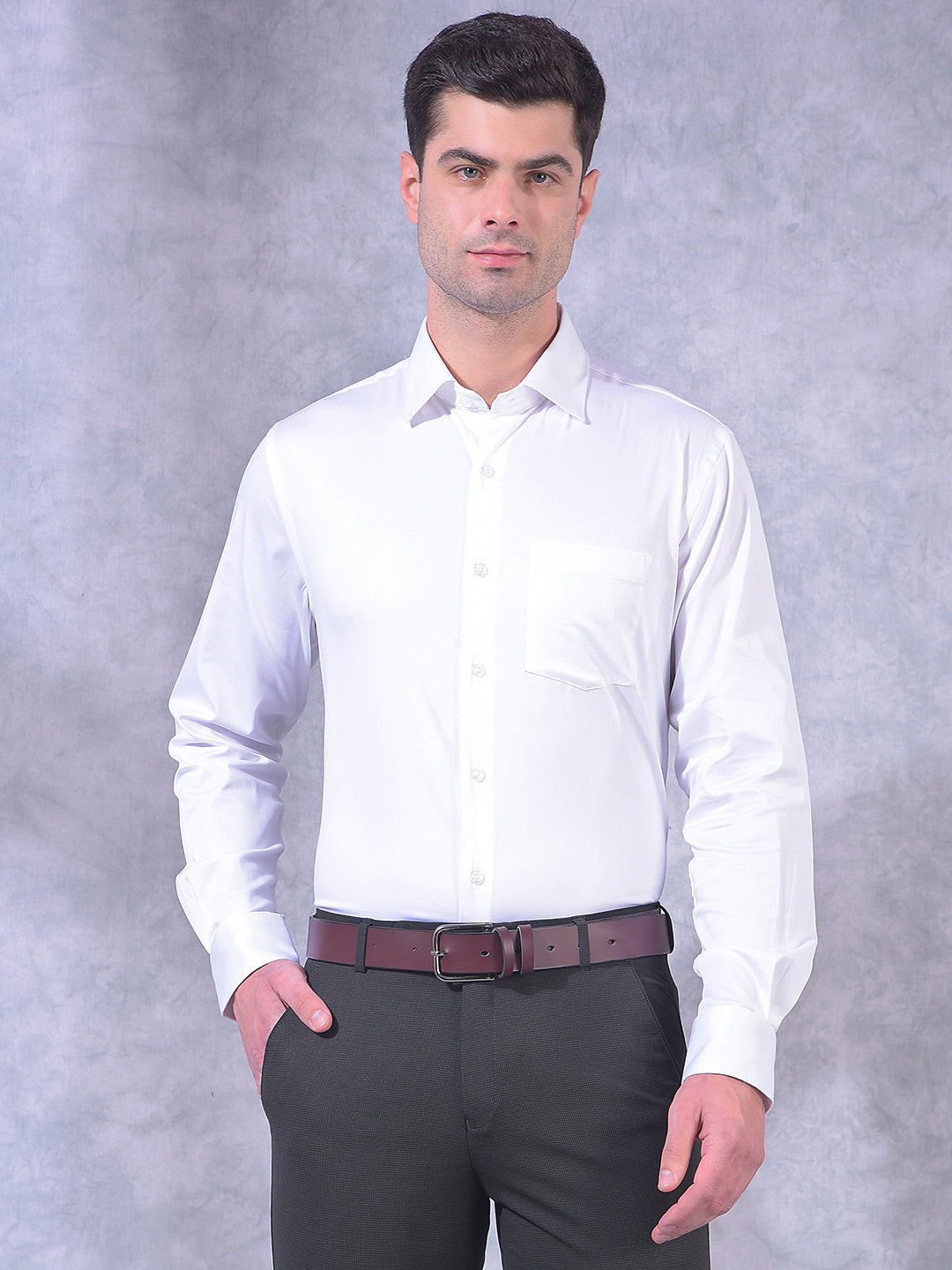 cobb white solid slim-fit formal shirt