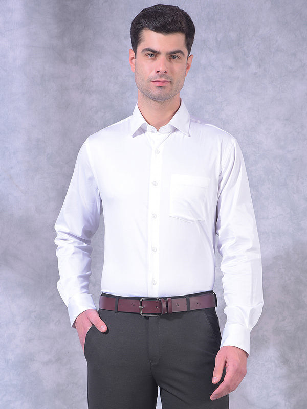 cobb white solid slim-fit formal shirt