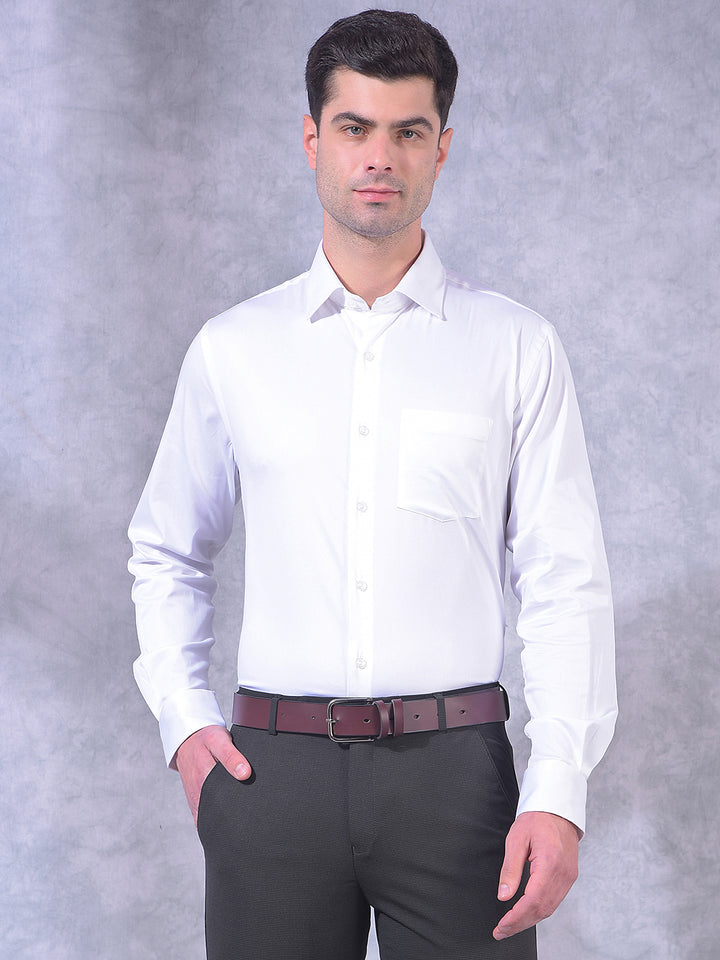 cobb white solid slim-fit formal shirt