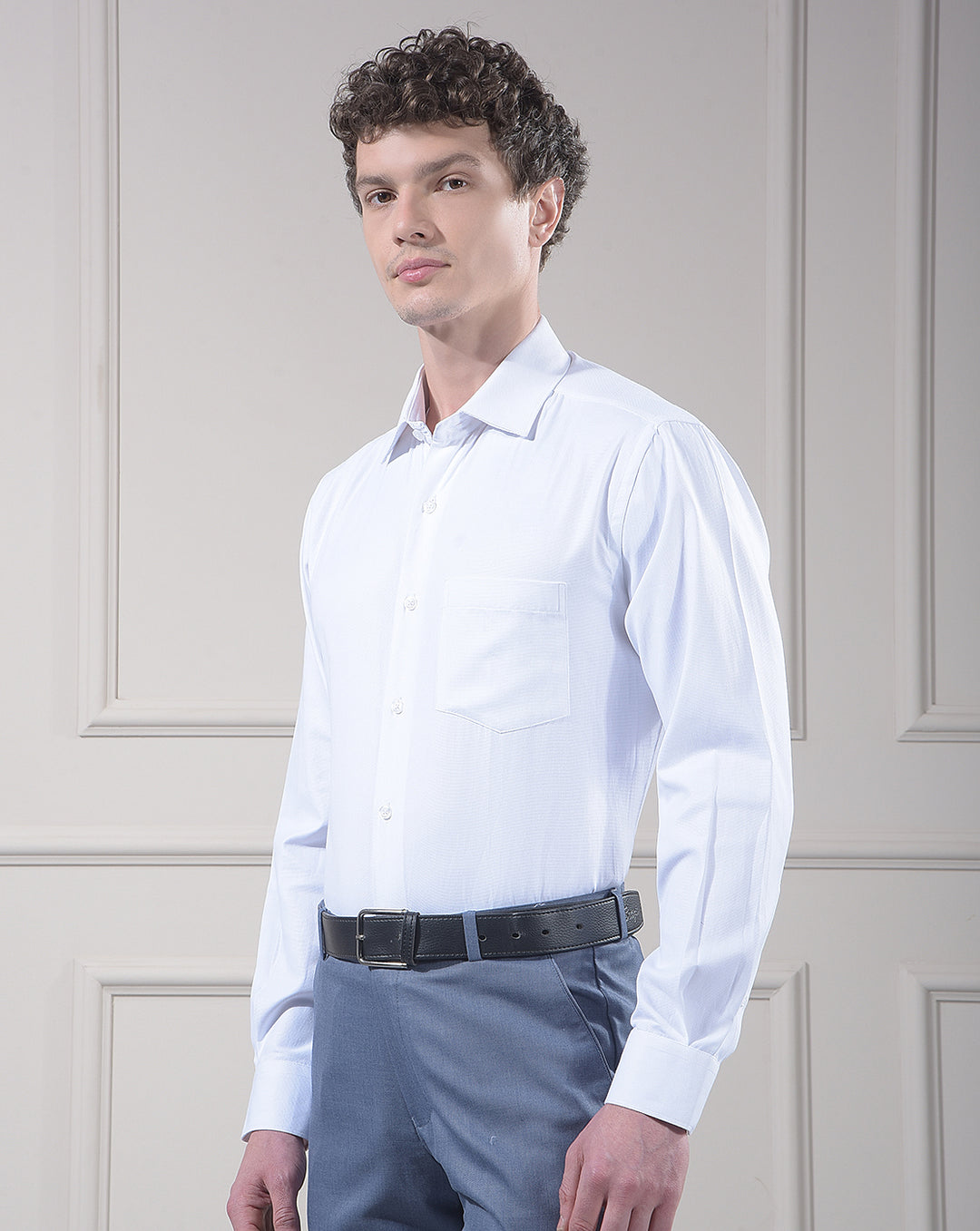 cobb white solid smart-fit formal shirt