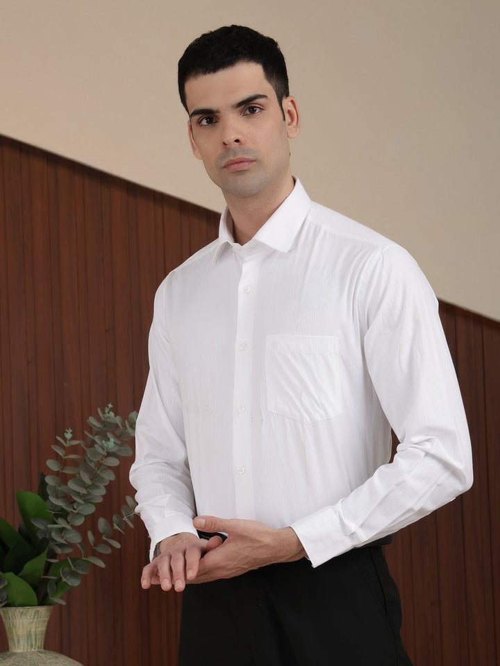 cobb white self design smart-fit formal shirt