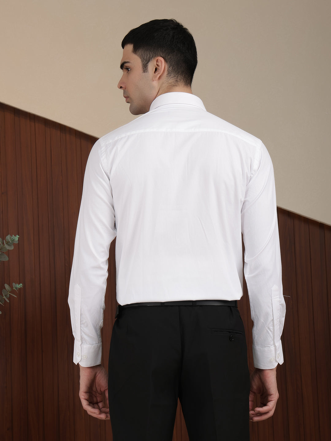 cobb white self design smart-fit formal shirt