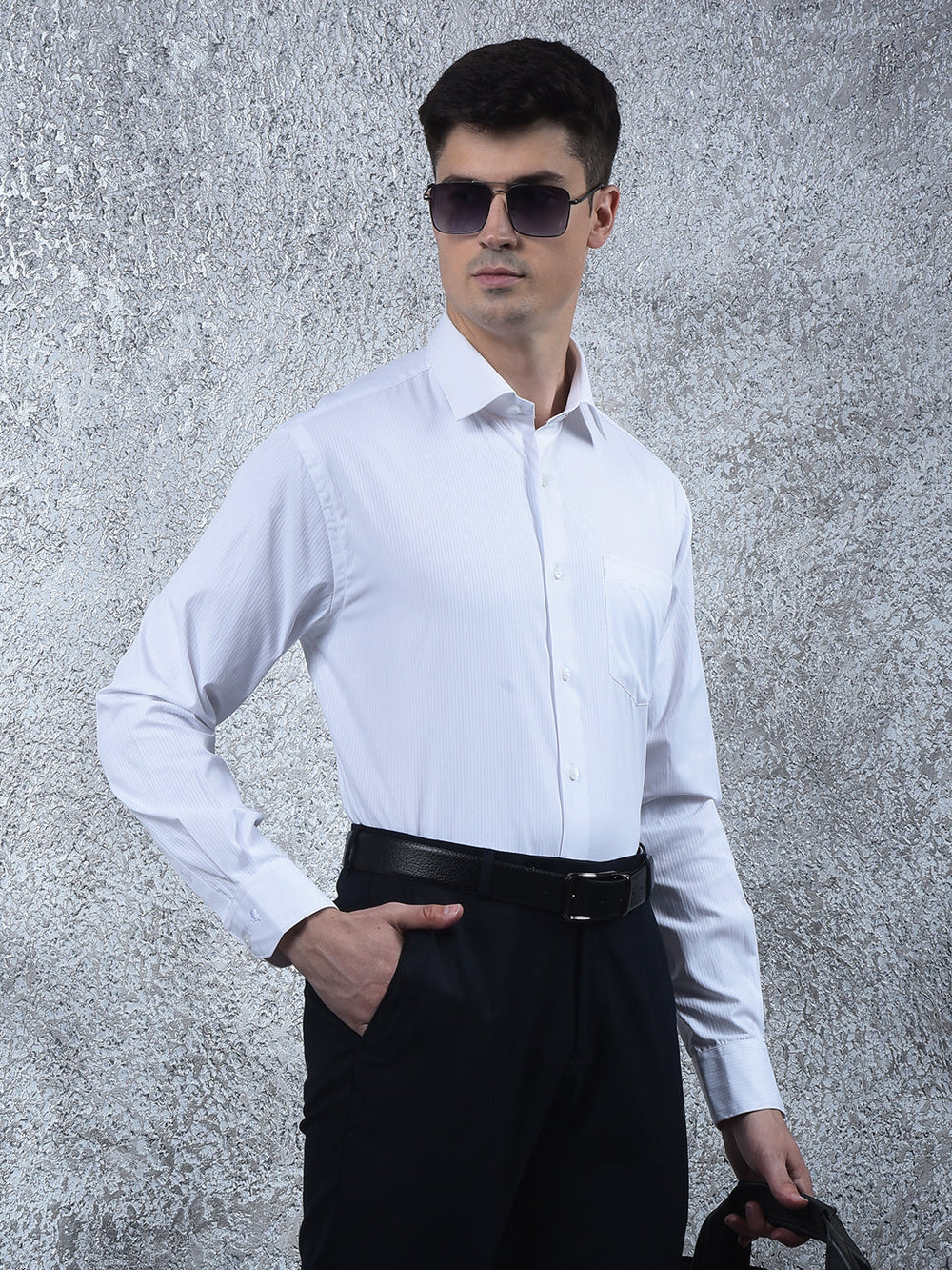 cobb white self-design formal shirt