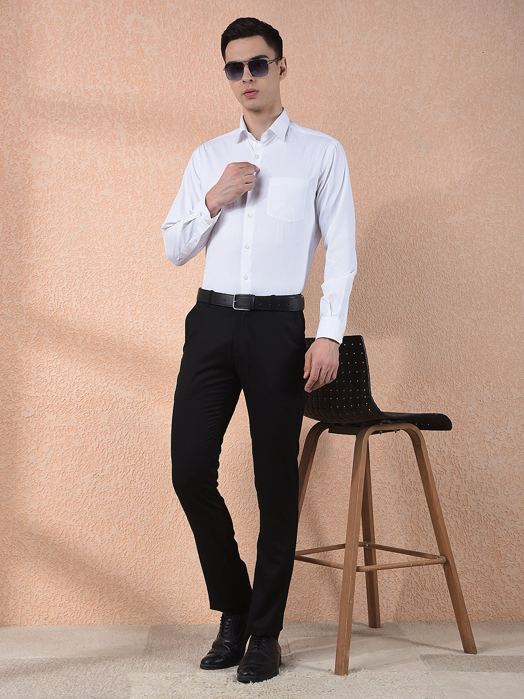 COBB WHITE SELF-DESIGN FORMAL SHIRT