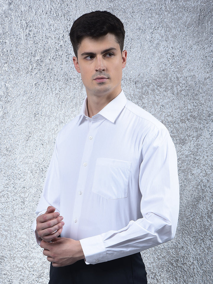 COBB WHITE SELF-DESIGN FORMAL SHIRT