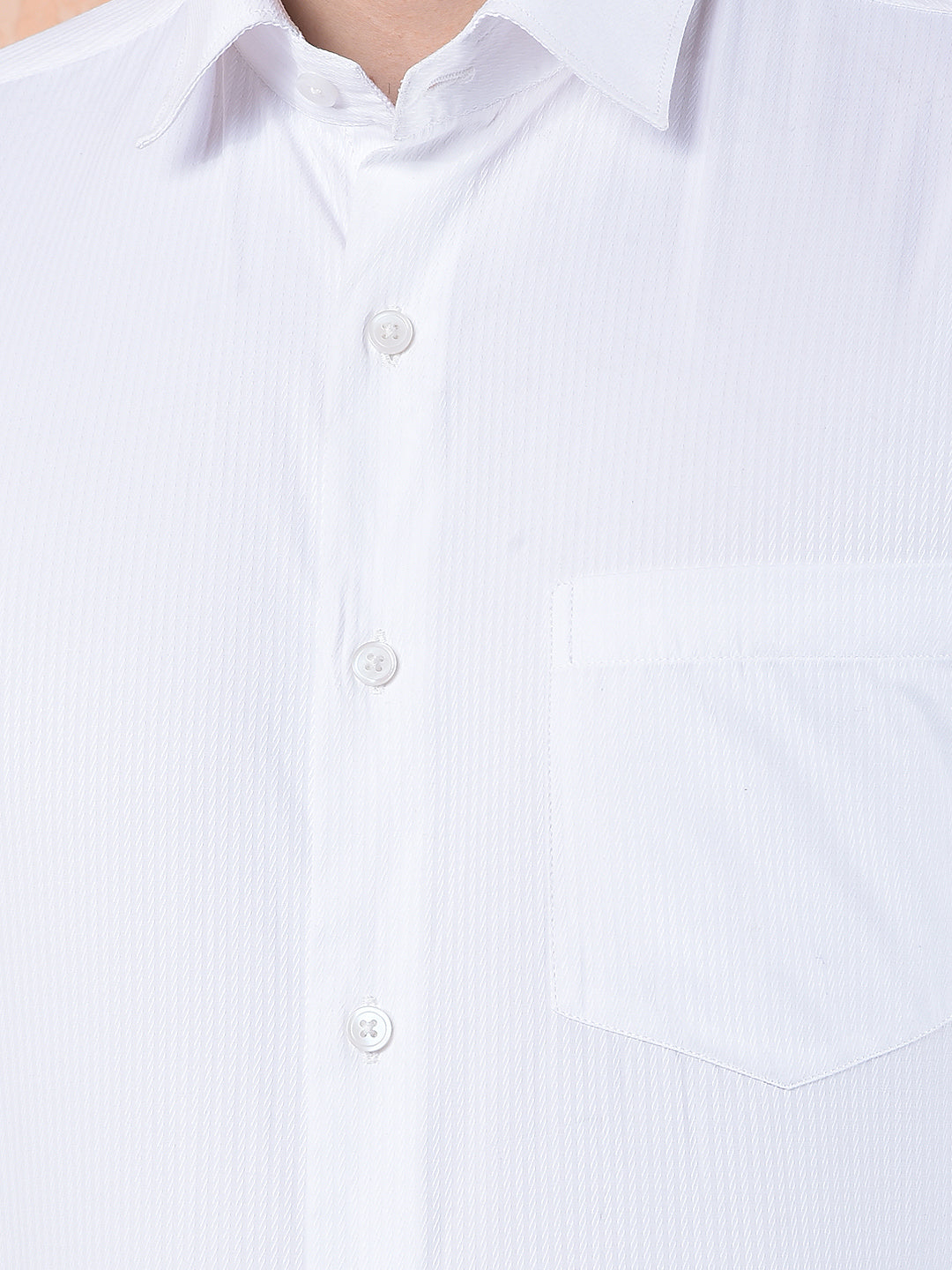 COBB WHITE SELF-DESIGN FORMAL SHIRT