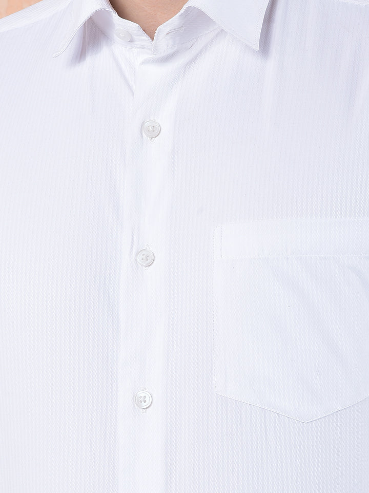 COBB WHITE SELF-DESIGN FORMAL SHIRT