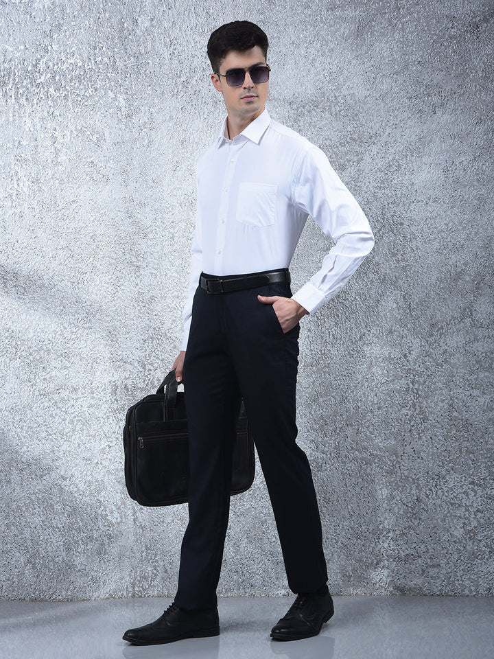 COBB WHITE SELF-DESIGN FORMAL SHIRT