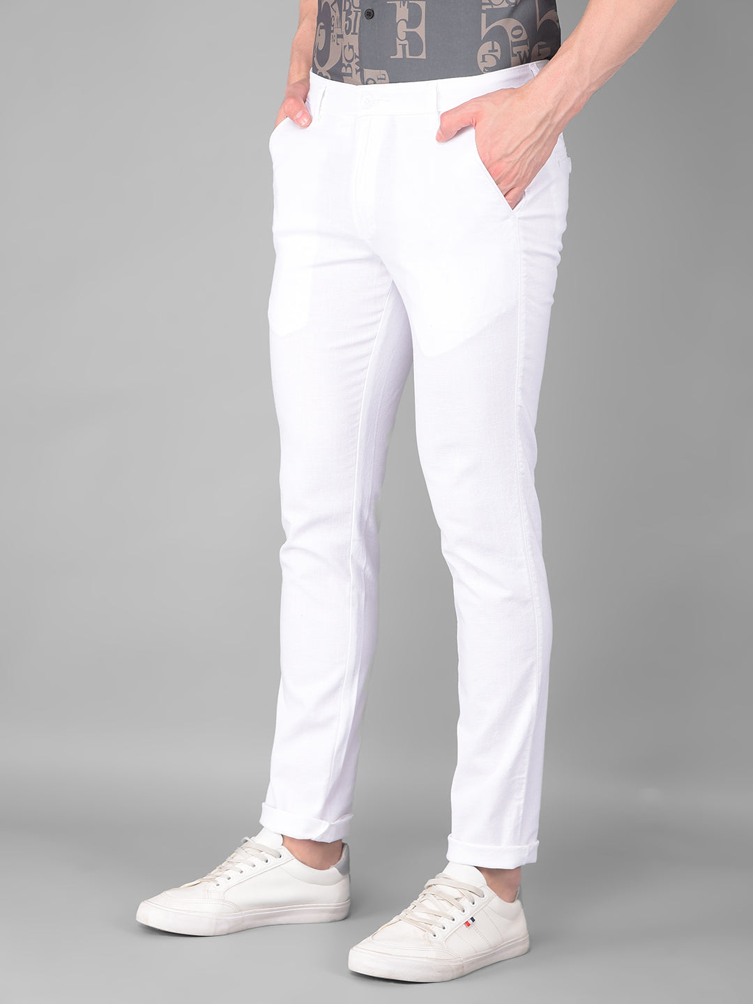 cobb white ultra fit linen casual trosuer