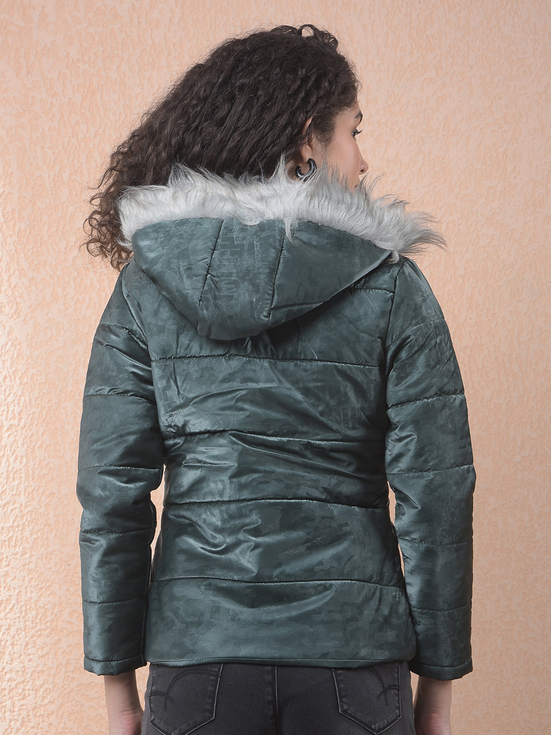 miss forever olive printed hooded jacket