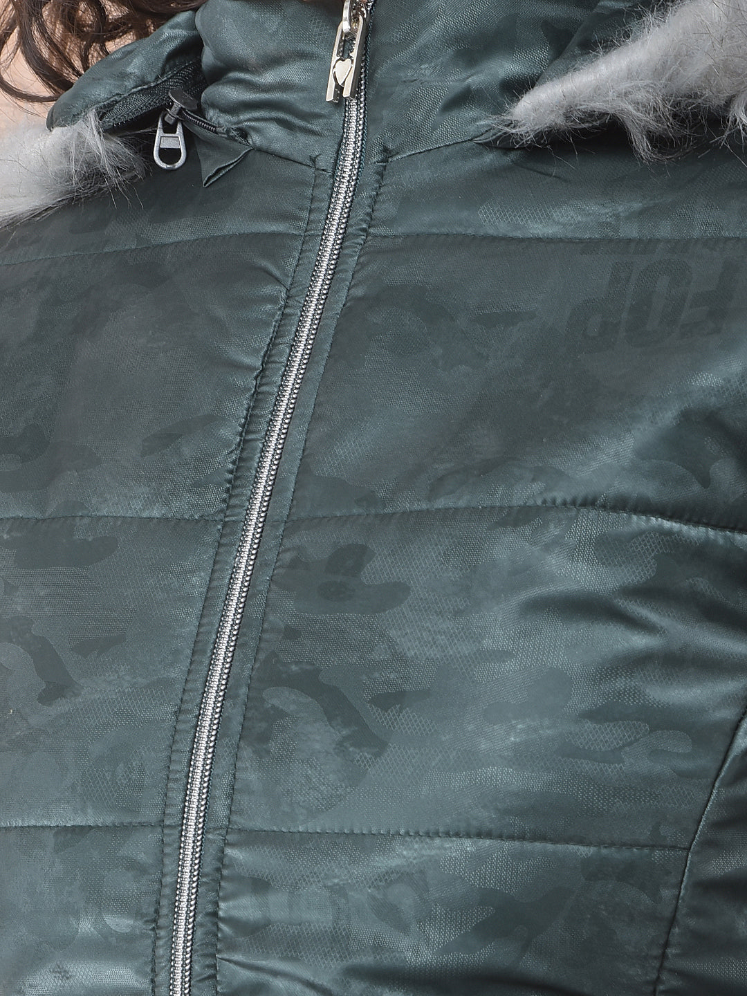 miss forever olive printed hooded jacket