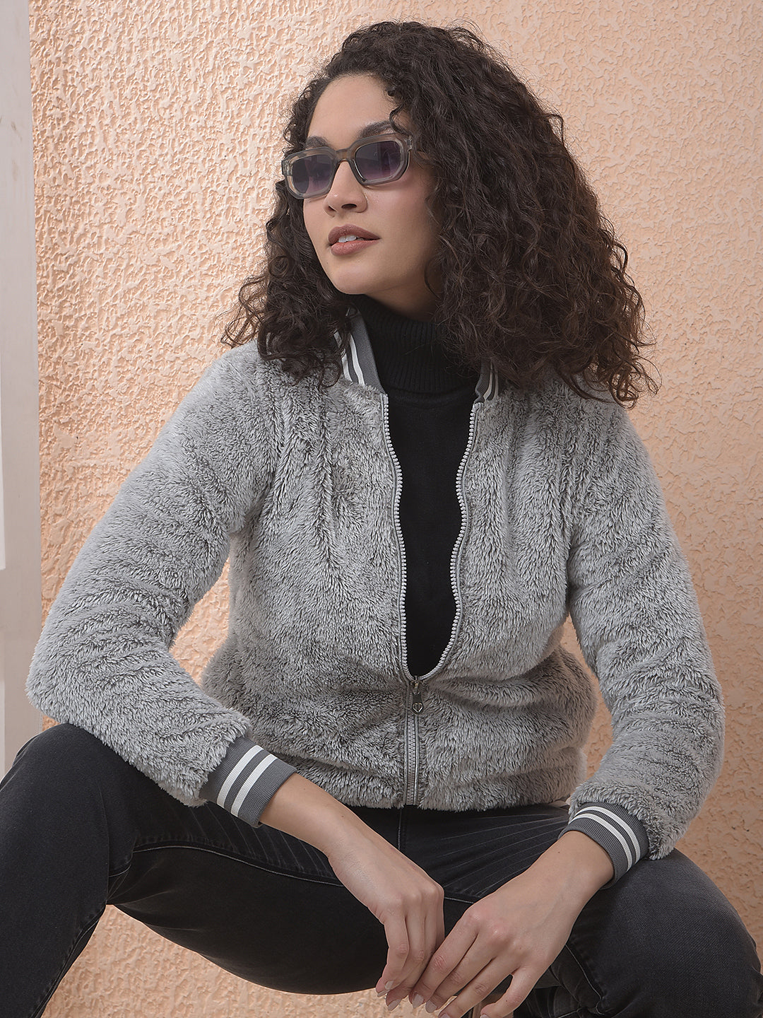 miss forever grey self-design jacket