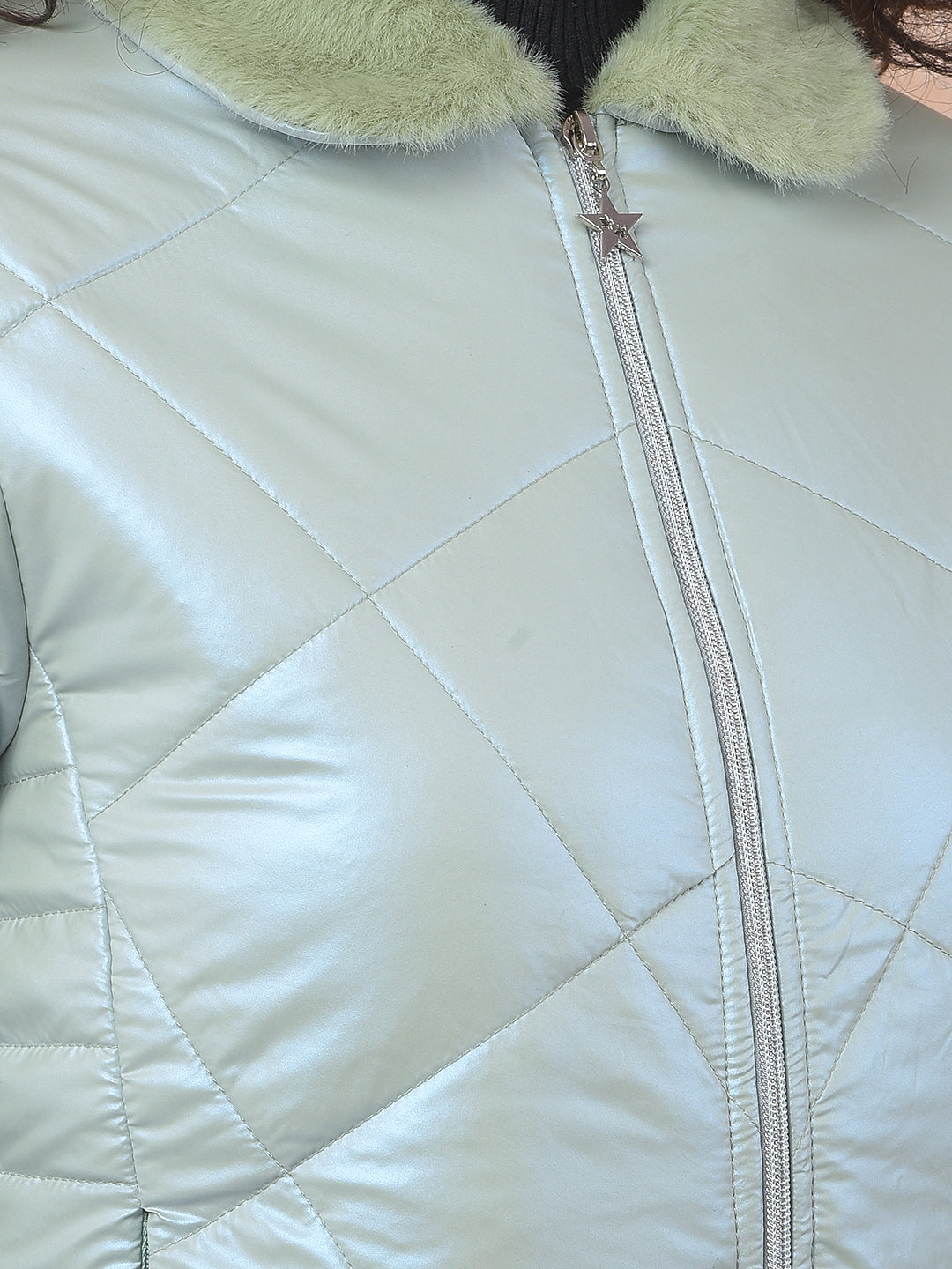 miss forever sea green self-design jacket