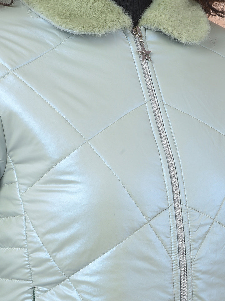 miss forever sea green self-design jacket