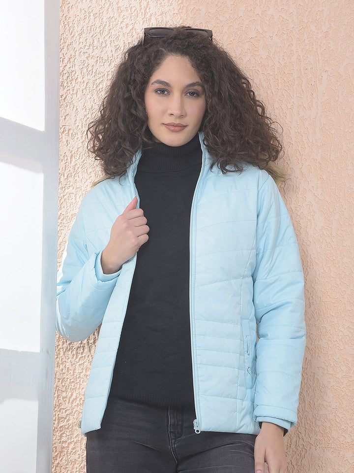 miss forever solid sky blue hooded jacket