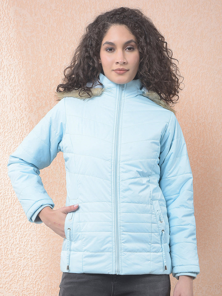 miss forever solid sky blue hooded jacket
